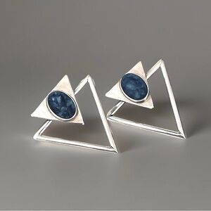 Artisan .925 Silver Sodalite Geo Abstract Earrings